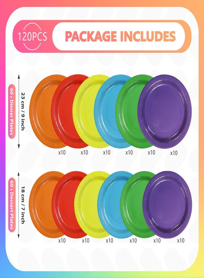 Grencian 120Pcs Rainbow Paper Plates 7" and 9" Rainbow Party Platters Disposable Colorful Plates for Birthday Rainbows Theme Party Wedding Baby Shower Dinner Party Decoration - Image 2